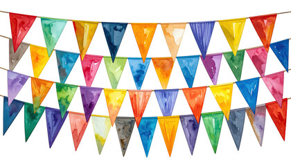 Colorful watercolor triangle bunting flags hanging