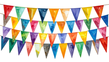 Colorful watercolor triangle bunting flags hanging