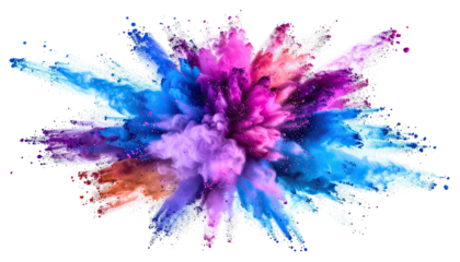 Vibrant explosion of colorful powder against a dark background