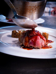 close-up plating meat