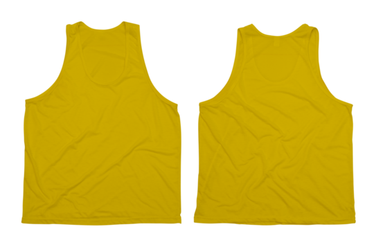 Yellow tank top front and back view isolated on white background for clothing design or fashion mockup