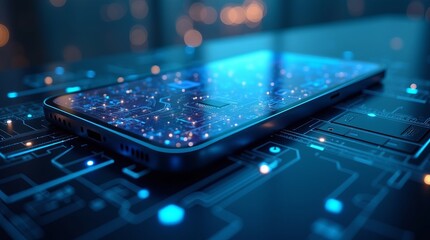 Futuristic circuit board glowing blue technology digital