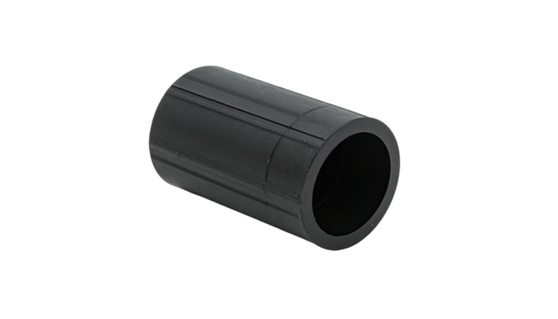 Black cylindrical tube with parallel grooves isolated on black