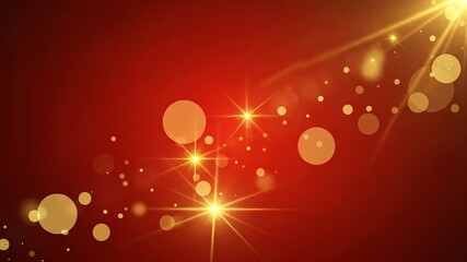 Dynamic shimmering golden bokeh lights dance across a vibrant red background creating an energetic, celebratory, and luxurious atmosphere perfect for festive events
