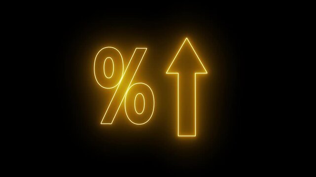 Percentage increase neon glow, financial growth arrow animation, digital rising indicator