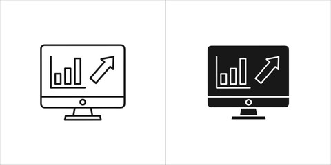 Fototapeta premium Black line monitor with graph chart icon business concept