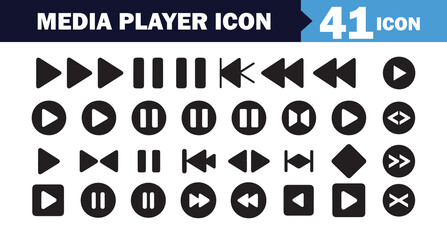 Extensive Black Media Player Control Icons Set. vector Illustration eps 10
