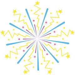 Colorful Festive Burst With Yellow Stars Blue Lines And Purple Streaks Against A White Backdrop