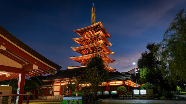 Famous Asakusa temple by night in Tokyo, Japan on september 29th 2025