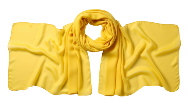 Bright yellow satin fabric draped into a flowing accessory against a dark background