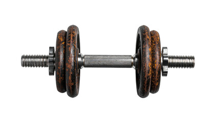 Fototapeta premium Rusty dumbbell with threaded bar against black background
