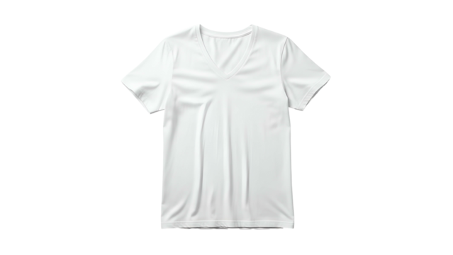 Plain white v-neck upper garment shown against a dark background