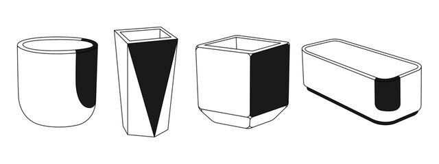 vector illustration of a black and white pots