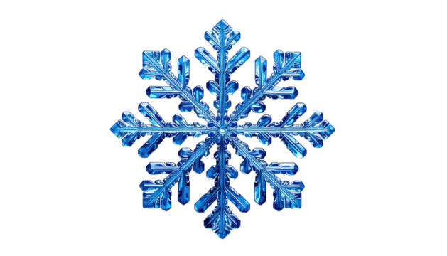 Symmetrical ice crystal snowflake on a stark black background