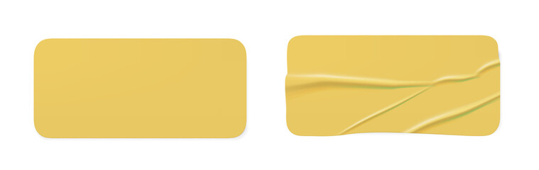 Yellow glued crumpled-sticker Isolated PNG