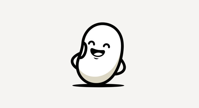 Cheerful cartoon bean character with arms, legs, and a big grin. Simple design on white