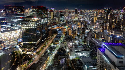 Naklejka premium Beautiful night panorama from Osaka tower Japan on september 29th 2025