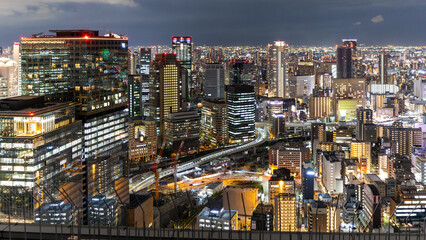 Naklejka premium Beautiful night panorama from Osaka tower Japan on september 29th 2025