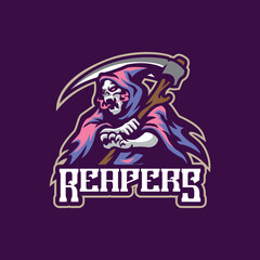 Reapers mascot logo design vector. Angry reapers illustration with stick.