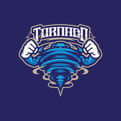 Tornado mascot logo design vector. Angry tornado illustration for sport team.