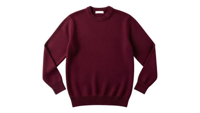 Solid colored long sleeved knitted garment displayed against a black background
