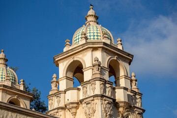 Tiled dome  on Casa del Prado building tower at Balboa Park in San Diego, Ca.
