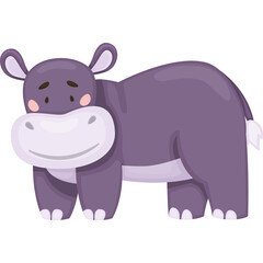 Adorable cartoon hippopotamus with pink cheeks and large smile standing on transparent background cute animal illustration