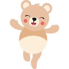 Adorable Brown Bear Character With Rosy Cheeks And Pink Inner Ears Dancing Happily With Joyful Expression And Open Arms On A White Background