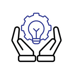 Automation icon. Artificial intelligence. Gear with a light in the middle in two hand. automatic, manager, web. Outline design style.