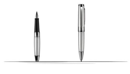 Two silver writing pens isolated on a pure black background