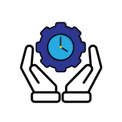 Automation icon. Artificial intelligence. Gear with a clock in the middle in two hand. automatic, manager, web. Mixed design style.