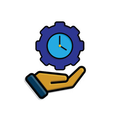 Automation icon. Artificial intelligence. Gear with a clock in the middle in hand. automatic, manager, web. Isometric design style.