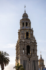 View of the famous California tower  at Balboa Park in San Diego, California.