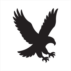 Silhouette eagle flying with open wings descending Vector Illustration
