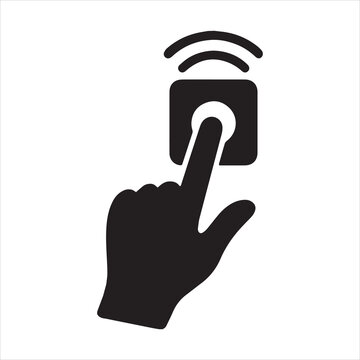 Silhouette finger pushing button doorbell with signal vector Illustrator