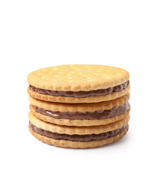Tasty sandwich biscuits with chocolate cream on white background