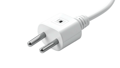 White europlug, rounded, two-prong, connected to white cord