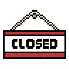 Pixel closed sign vector. Ideal for storefront, business hours, and game interface themes. This digital graphic is perfect for retro game or 8 bit design projects, indicating a service is unavailable.