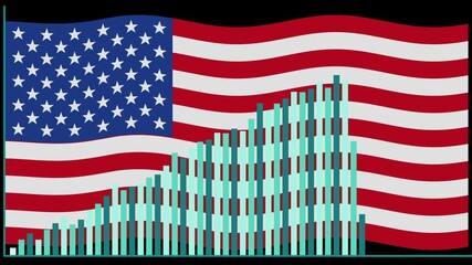 Animated Bar Graph Growth Over American Flag on Black Background - Powered by Adobe