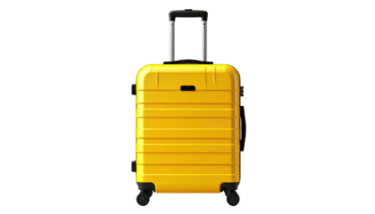 Yellow hardshell suitcase with retractable handle, centered