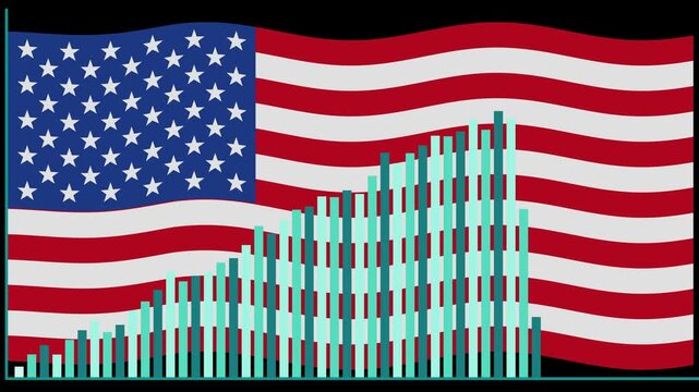 Animated Bar Graph Growth Over American Flag on Black Background