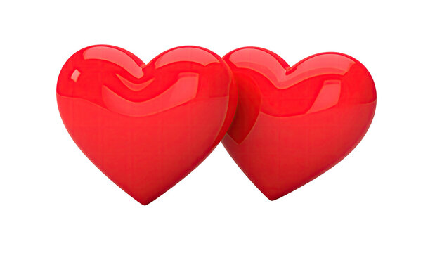 Two glossy, red hearts touching on a black background - Powered by Adobe