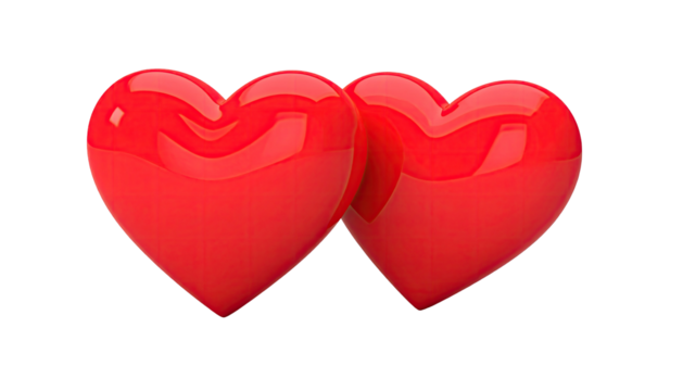 Two glossy, red hearts touching on a black background - Powered by Adobe