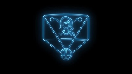 Woman in vr meeting with global connection neon style animation on black background