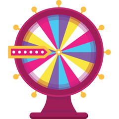 Colorful Prize Wheel Game With Arrow Pointing To Chance Segment In Purple Stand On Transparent...