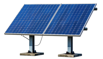 Dual solar panels mounted atop short concrete pedestals