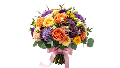 Vivid floral arrangement with roses, bow and greenery on black