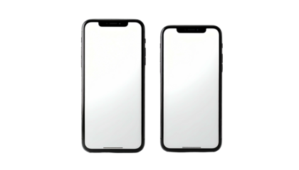 Two modern smartphones with blank white screens on black background