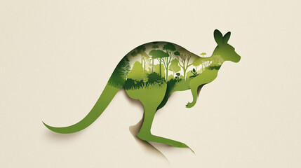 Obraz premium Kangaroo in Paper Art with Plants, Origami Eco and Energy Concept