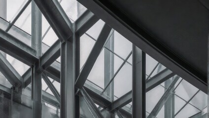 Metal beams and glass structure, intricate framework